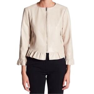 Catherine Malandrino Ruffle Hem Zip Jacket Sz M Beige Cream Feminine Chic Layer